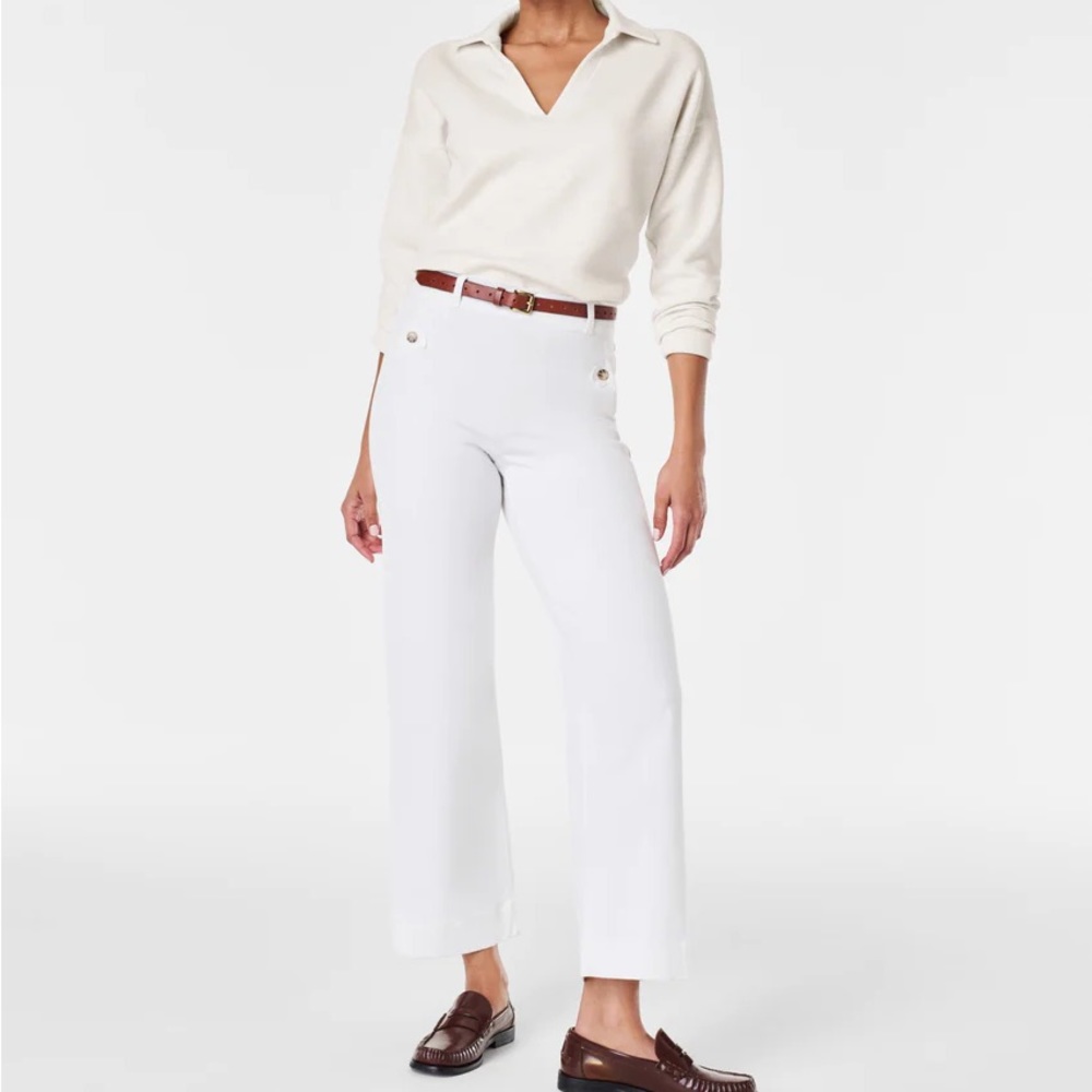 SPANX Stretch Twill Cropped Wide Leg Pant Bright White Large Petite